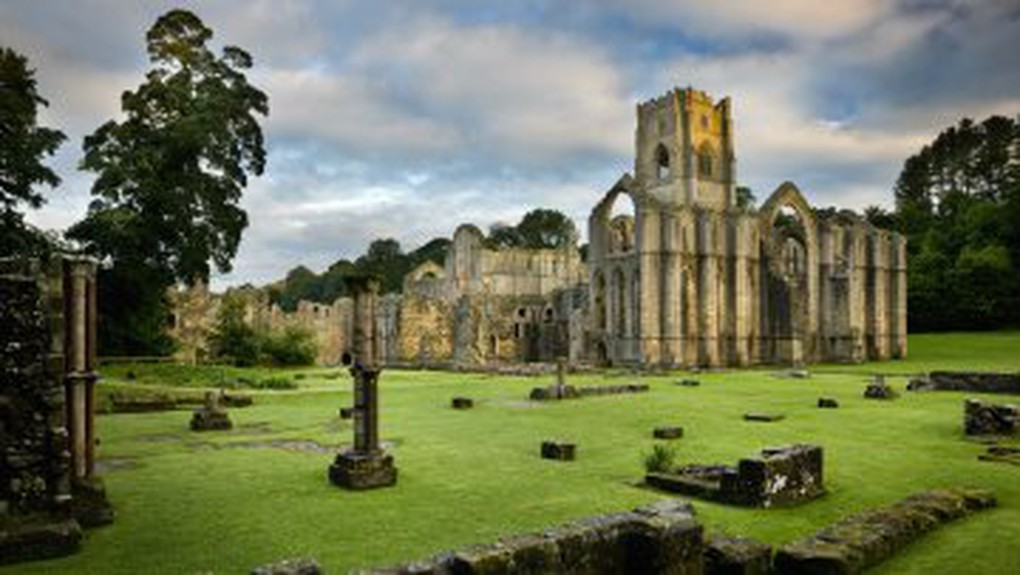 Fountains Abbey, a ruined Cistercian monastery in North Yorkshire, near Ripon, England. Founded in 1132.