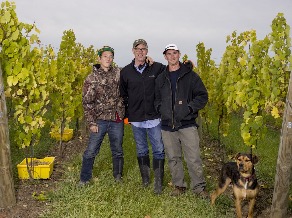 Bruce Murray, Co-Owner, (center) with Vineyard Associate John Swick (left) and Vineyard Manager Kees Stapel (right).