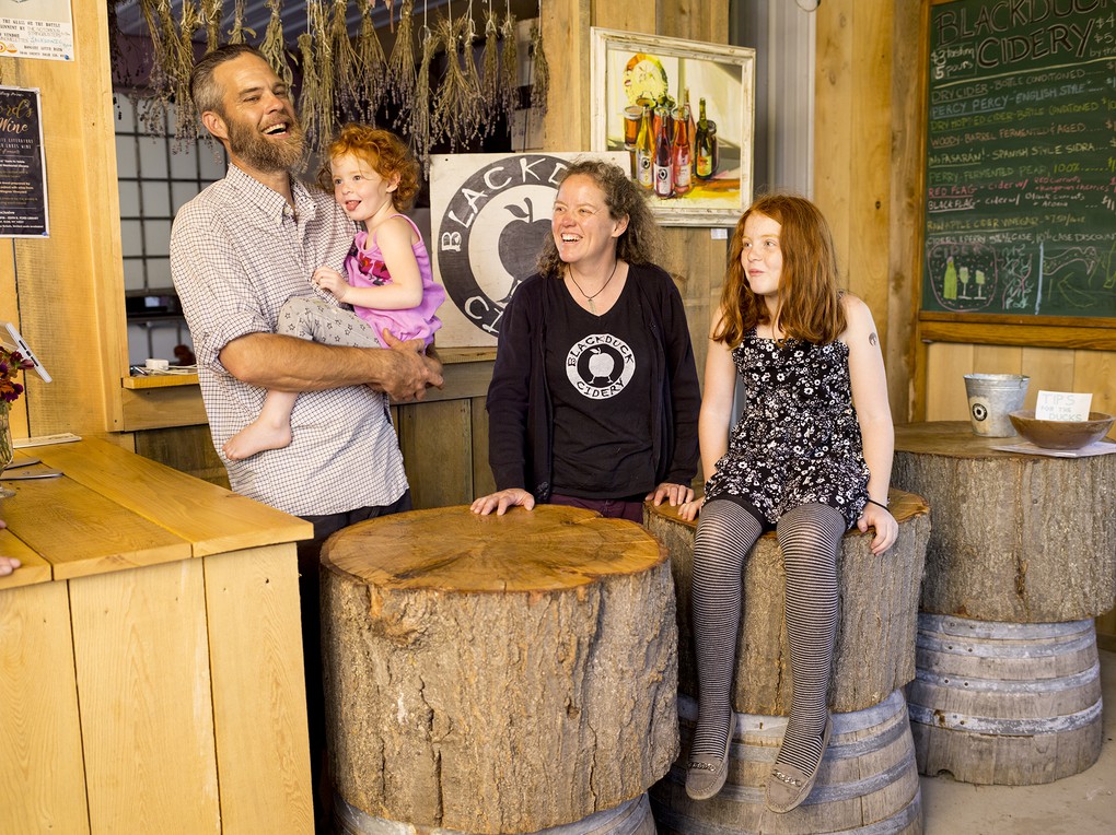 John Reynolds, Pippin, Shannon O'Connor and Idunn in the Blackduck Tasting room