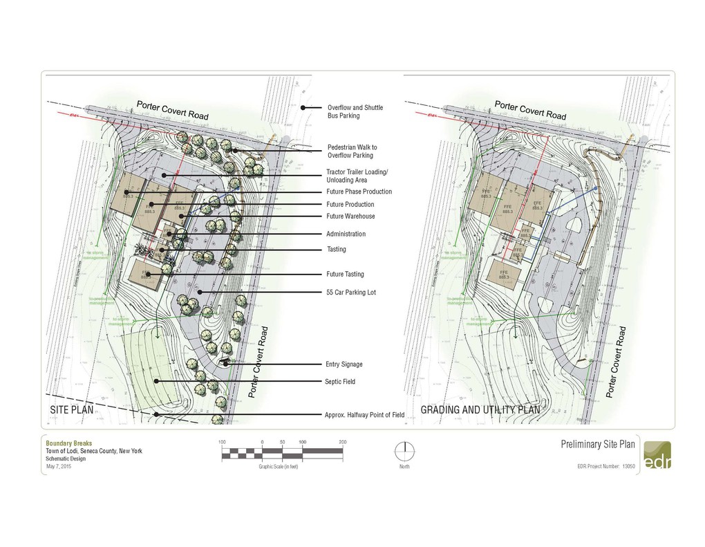 The original site plan in 2015 contemplated several buildings, including a production facility and a larger tasting room. We chose to begin with a smaller tasting room, an office and a warehouse.